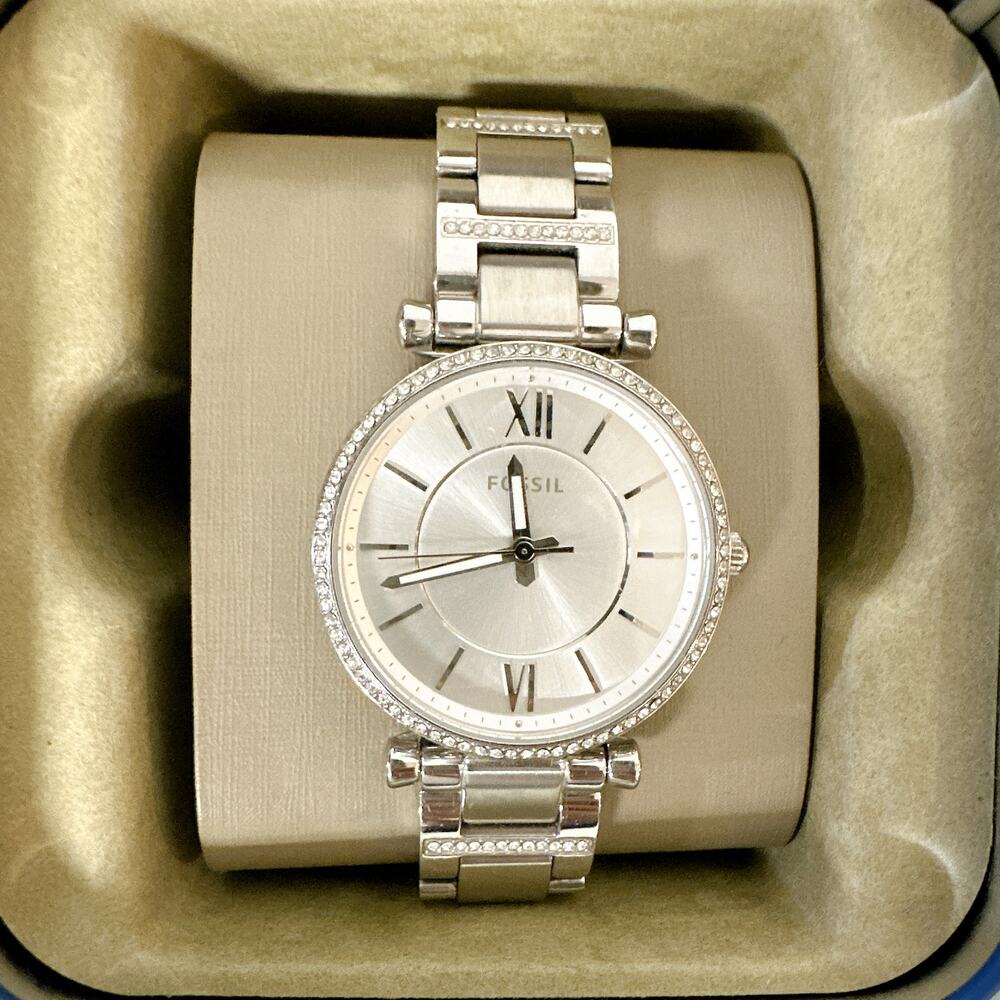 Fossil ES4341 Carly Silver Stainless Steel Ladies Watch 35mm, Swarovski Crystals